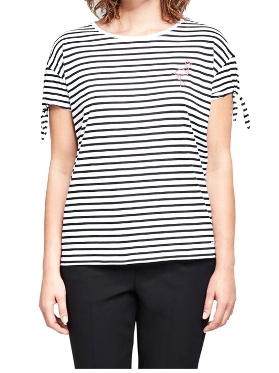 Michael Kors Tops - Michael Kors Top Size Medium Black White  Striped Rglan Sleeve Side Ties